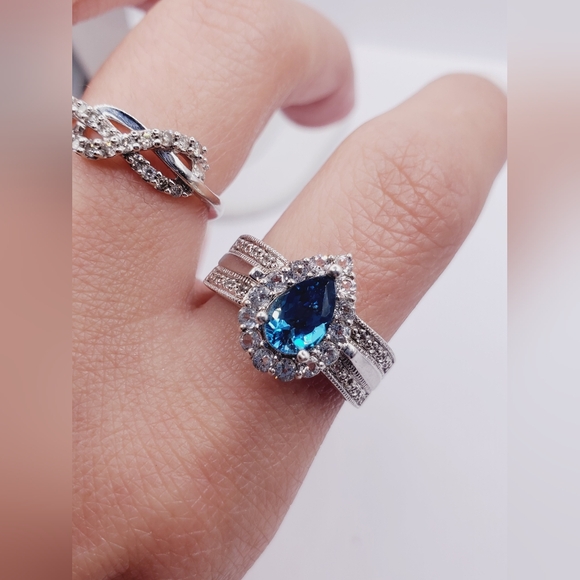 Genuine Pear London Blue & White Topaz 925 Sterling Silver Halo Ring - Picture 4 of 8